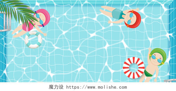 游泳池卡通童趣水面蓝色背景